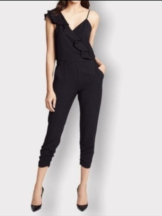 Parker Pants - Parker Black Ruffled One-Shoulder Jumpsuit, Size 6